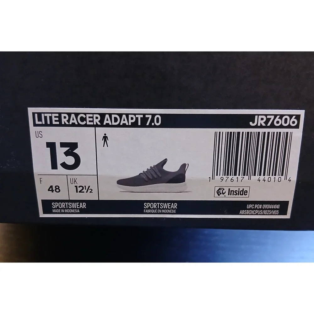 Adidas Lite Racer Adapt 7.0 Mens Grey Slip On Running Shoes JR7606 Size 13 NEW